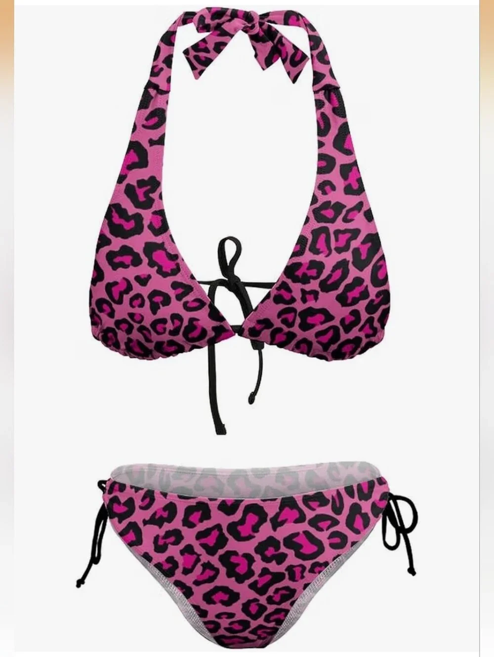 Pink Leopard Halter Bikini Set - Women Swim, Medium